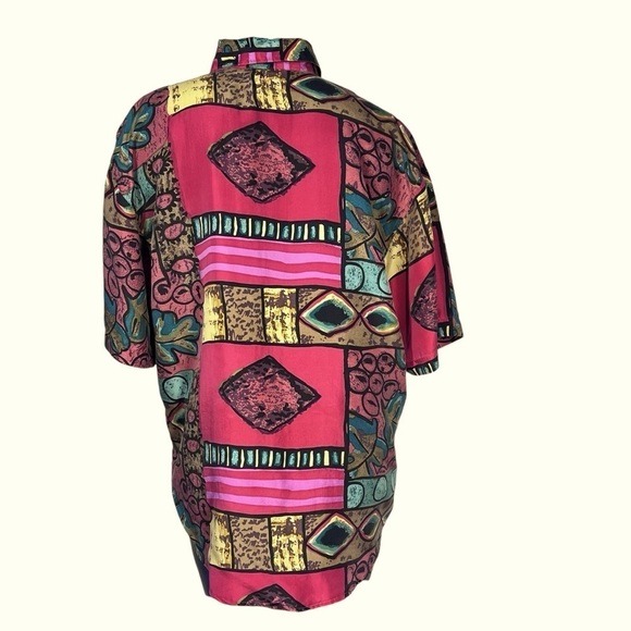 VTG STUNT COLLECTIONS Abstract Pattern Short Sleeve 100% Silk Shirt Women's L - Picture 8 of 16